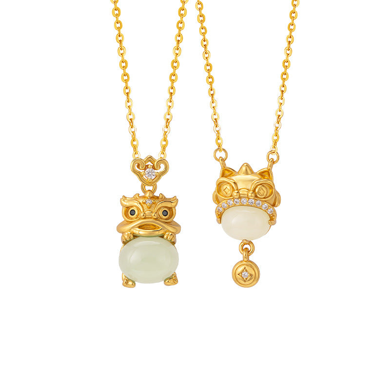 Guardian Lion Pixiu Nephrite Jade Necklace-Courage and Protection