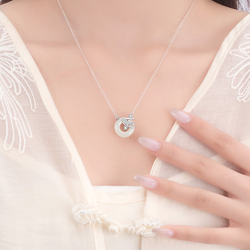 Swallow White Chalcedony Necklace-Follow Your Dreams