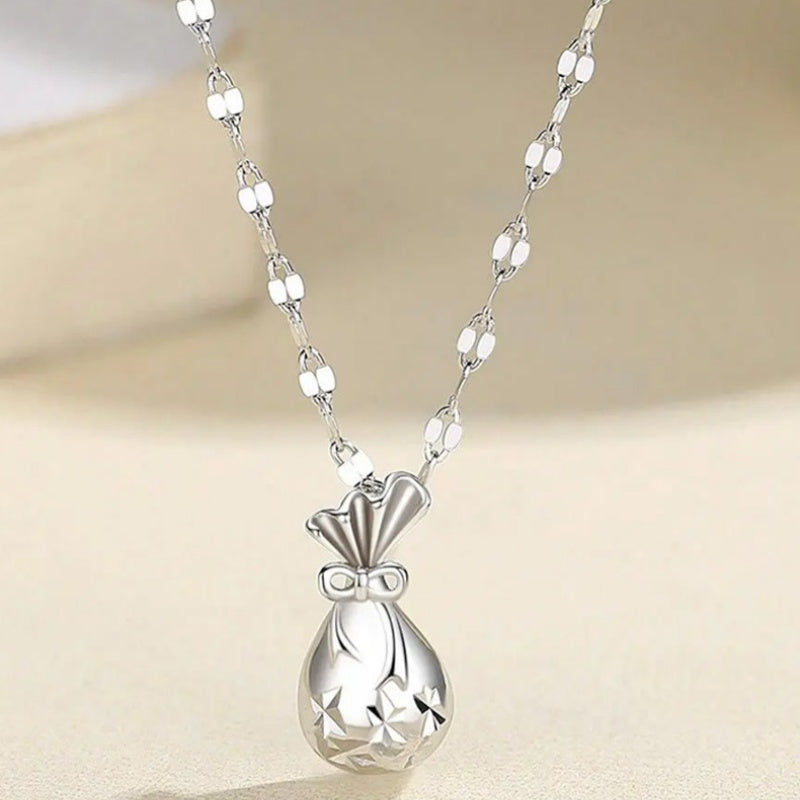 Fortune Pouch 999 Silver Necklace-Blessings Tied Close