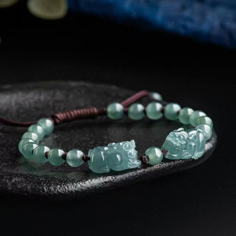 Ice Jade Double Pixiu Bracelet-Attract Luck