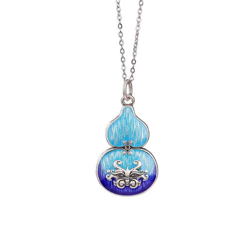 Feng Shui Calabash Cloisonne Silver Necklace-Inner Peace
