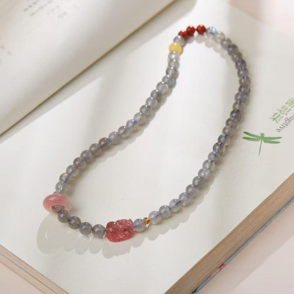 Strawberry Quartz Pixiu Moonstone Bracelet-Attract Luck