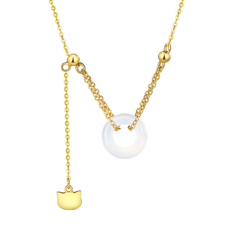 Cat & Chalcedony Peace Disc Necklace-A Little Guardian