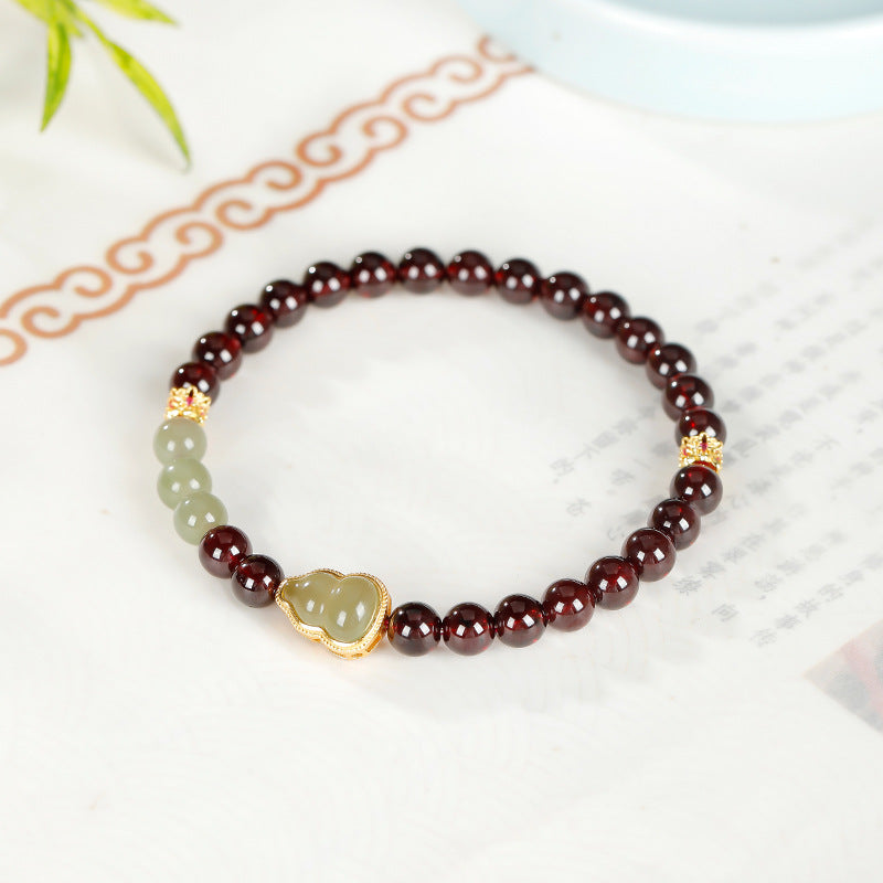 Jadeite Gourd Garnet Bracelet-Fortune in Motion