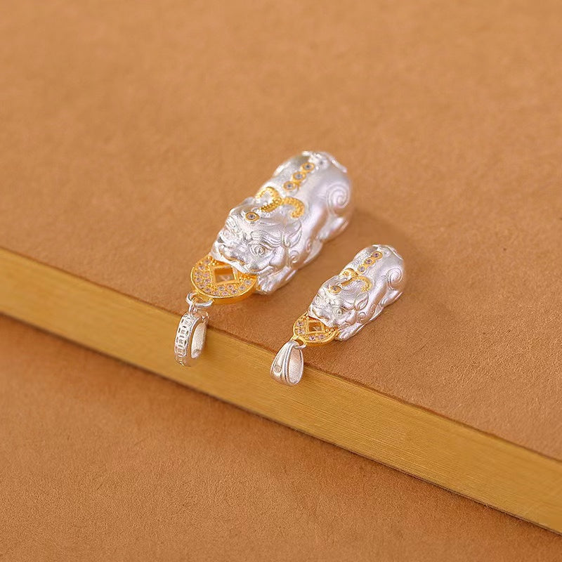 Silver Pixiu Wealth Coin Necklace-Attract Luck