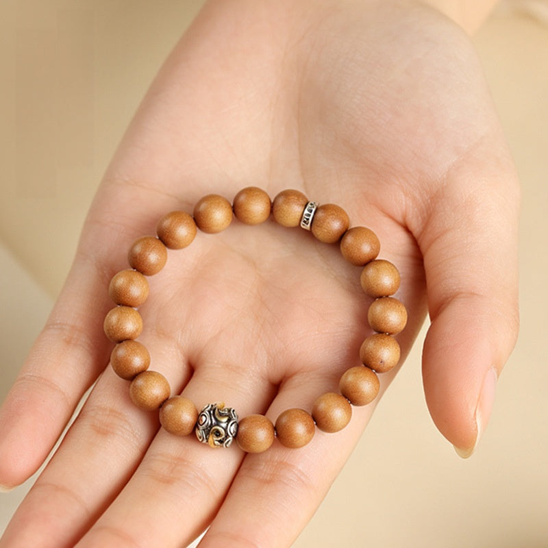 Silver-Plated Auspicious Cloud & Six True Words Sandalwood Bracelet-Grounded Intention