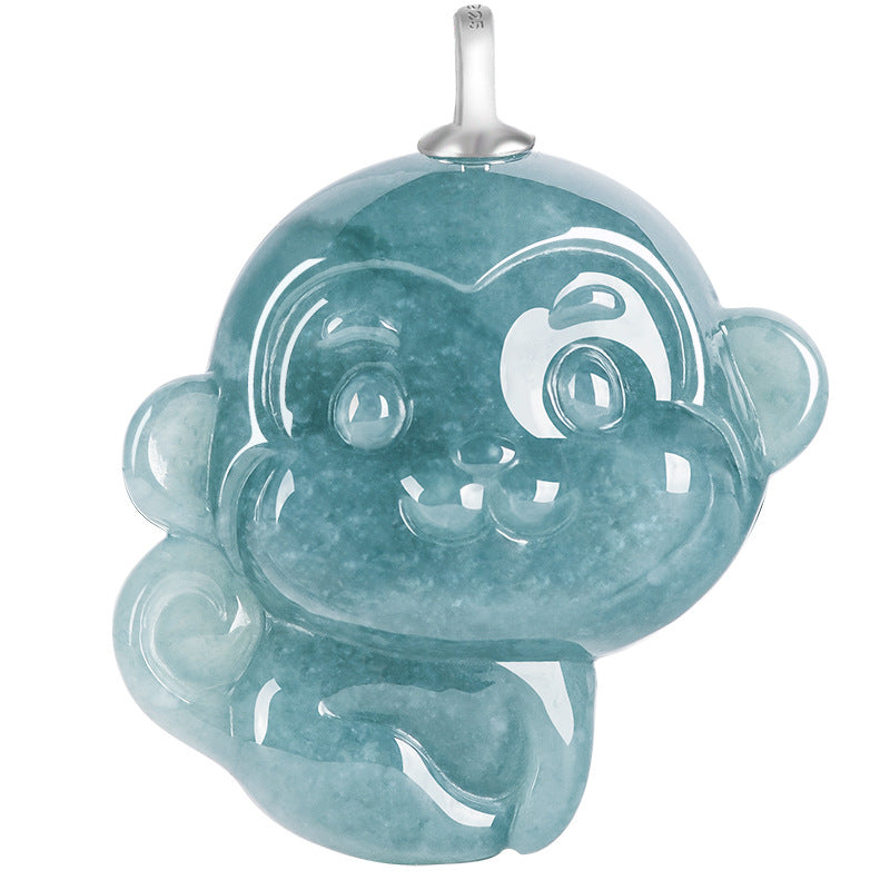 Grade A Blue Jade Monkey Lucky Pendant – Zodiac Charm of Wit and Vitality