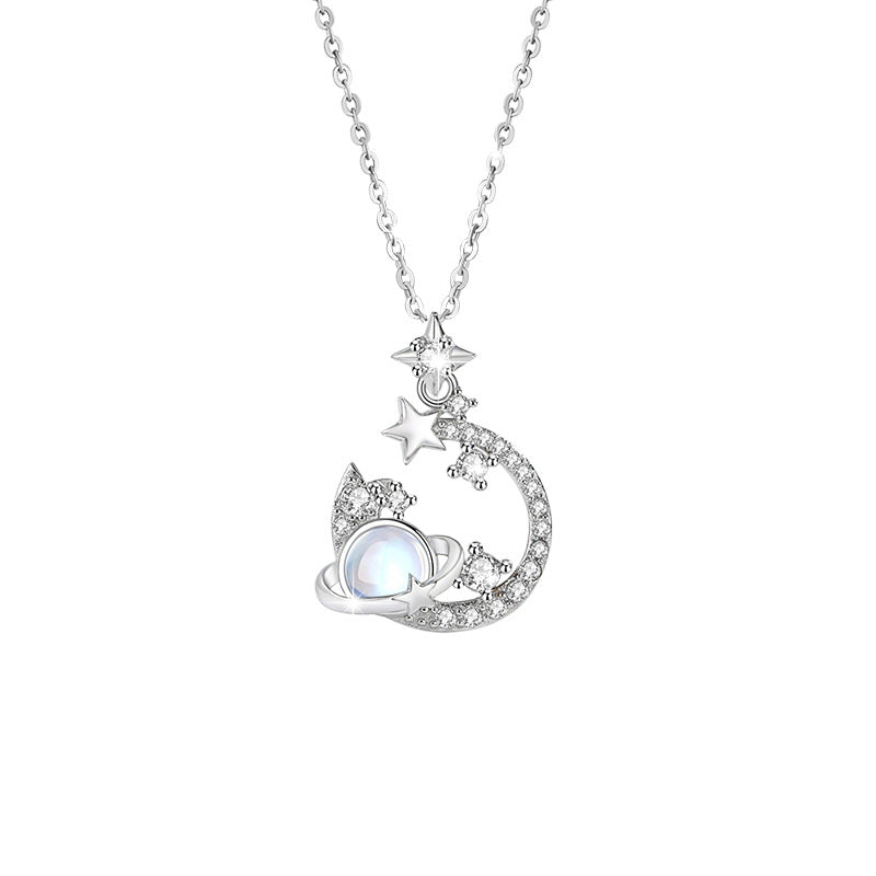 Moon & Planet Sterling Silver Necklace-Enduring Love