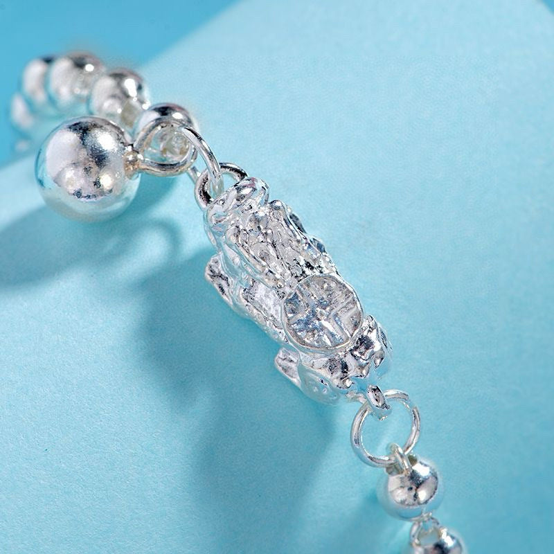 Pixiu Sterling Silver Bead Bracelet-Prosperity & Protection