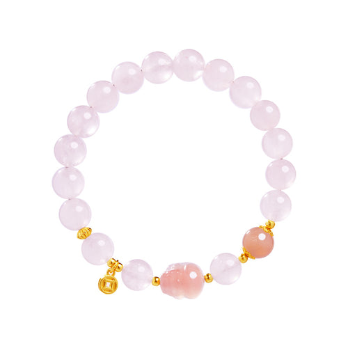 Pink Crystal Pixiu Bracelet–Fortune, Love & Graceful Energy