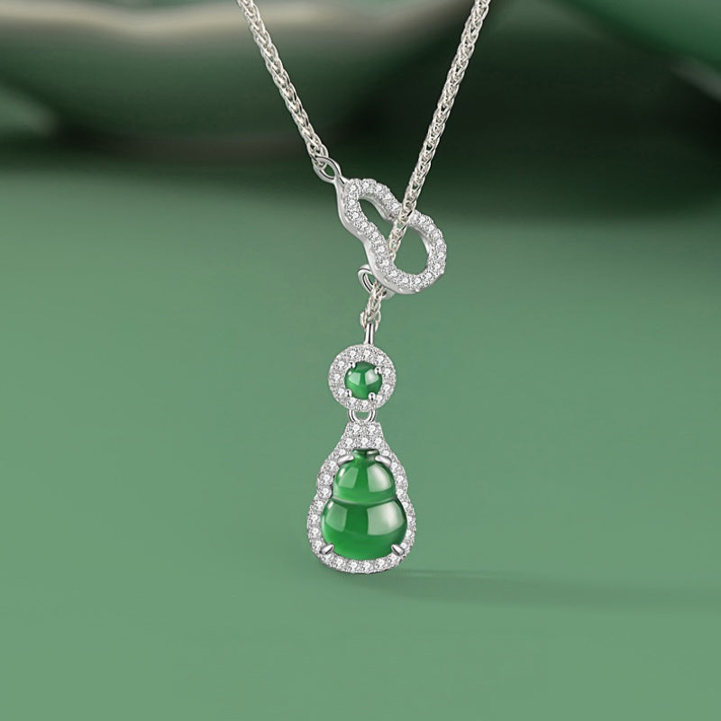 Gourd Jadeite Sterling Silver Necklace-Fortune & Prosperity