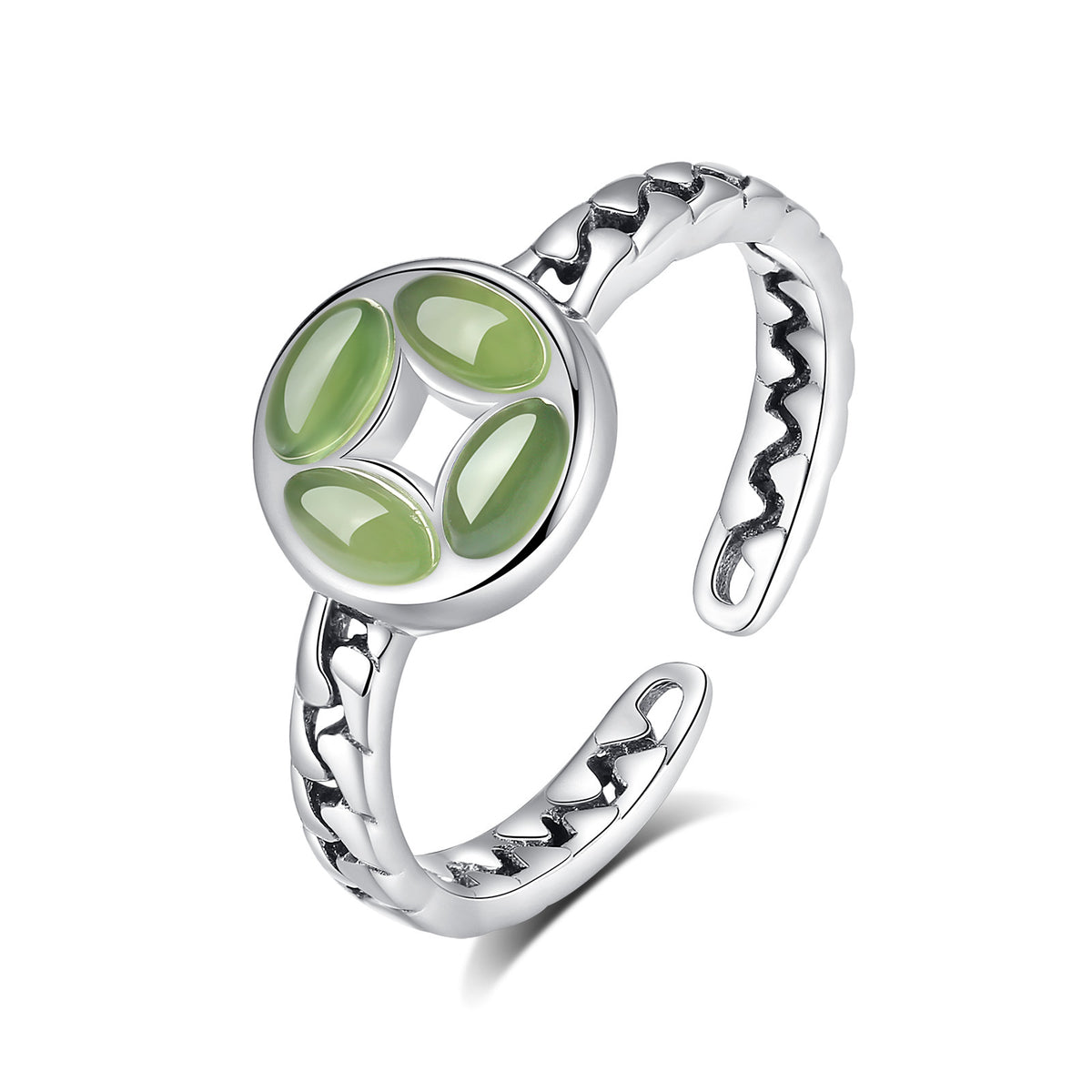 Quiet Joy-Coin Nephrite Jade Silver Ring