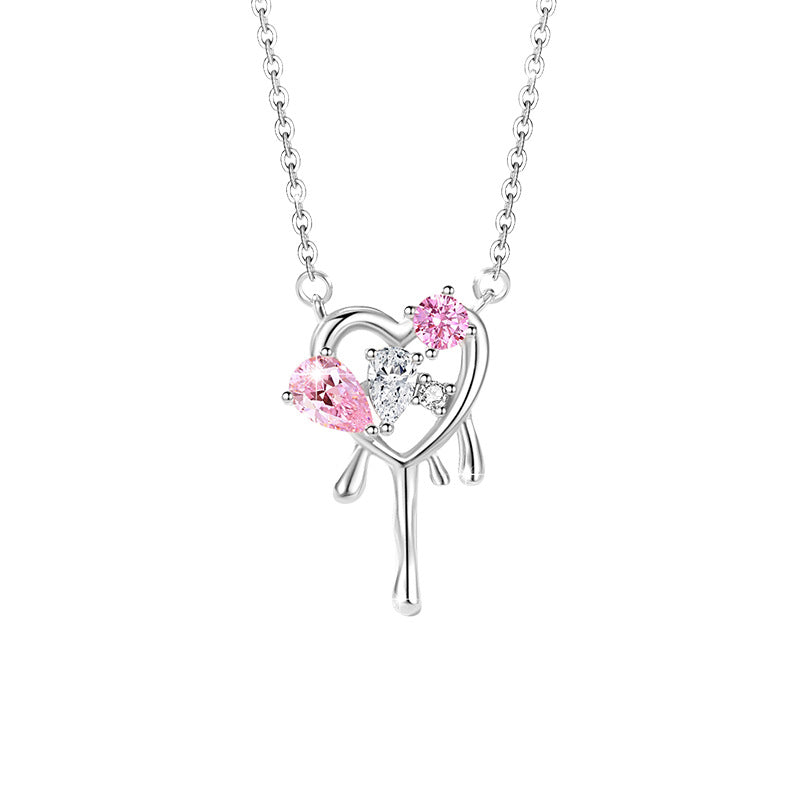 Pink Heart Sterling Silver Necklace-Made for Each Other
