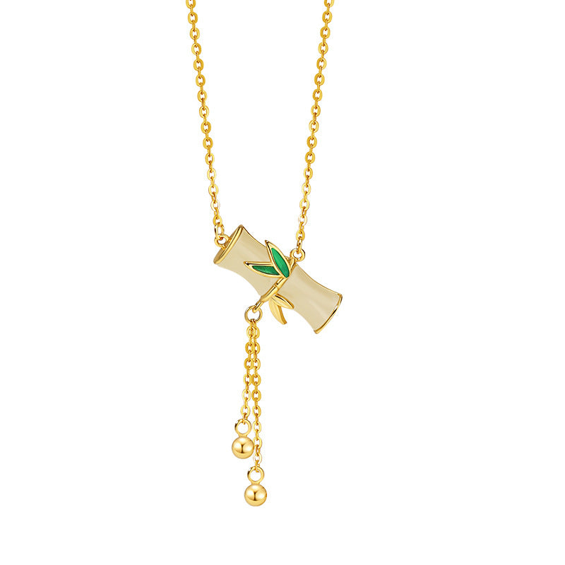 Bamboo Nephrite Jade Tassel Necklace-Happiness and Peace