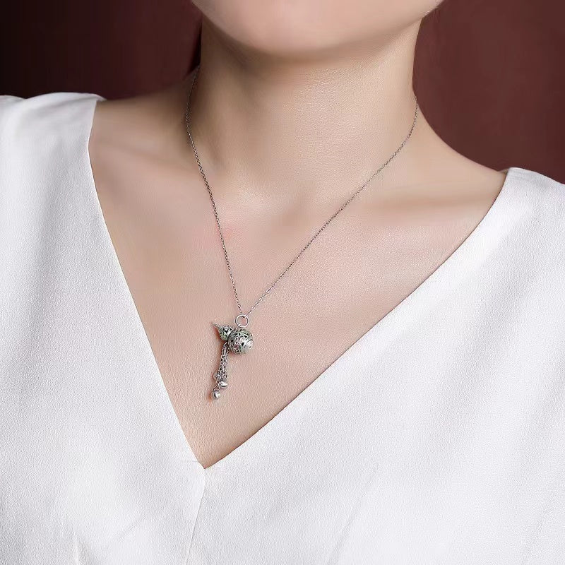 Hollow Calabash Bells Silver Necklace-Good Fortune and Prosperity