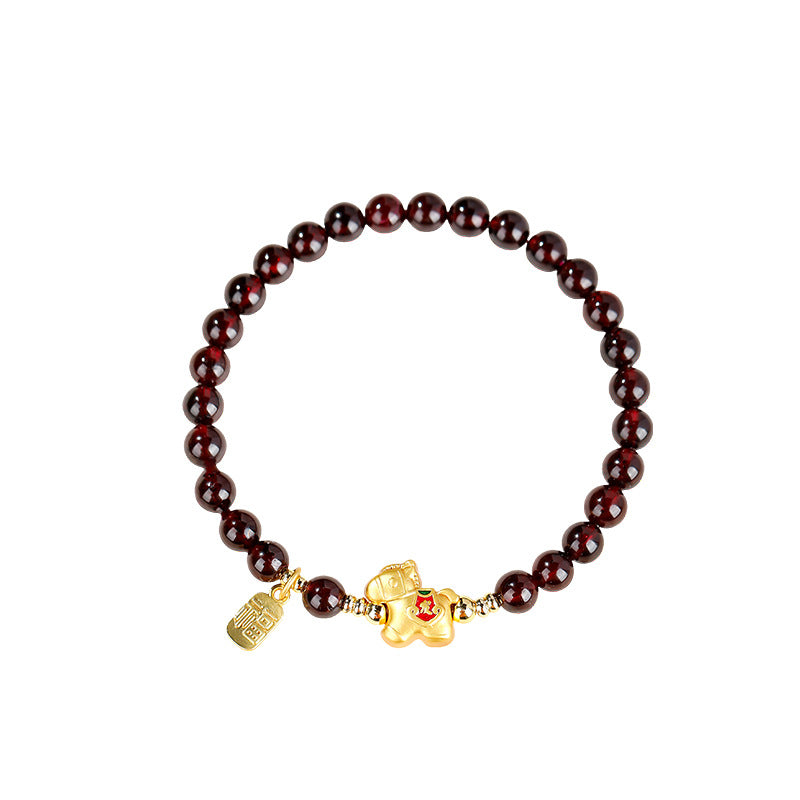 Gold-Plated Silver Lucky Horse Garnet Bracelet-Steady Beyond Obstacles