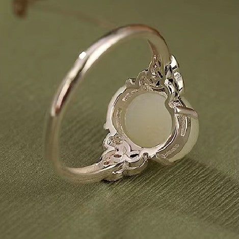 Green Jade Cabochon Ring-Prosperity Luck