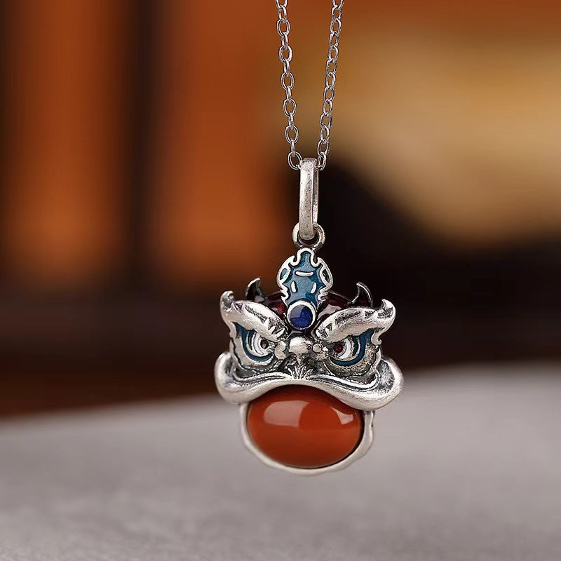 Pixiu Red Agate Silver Necklace -Balance and Prosperity