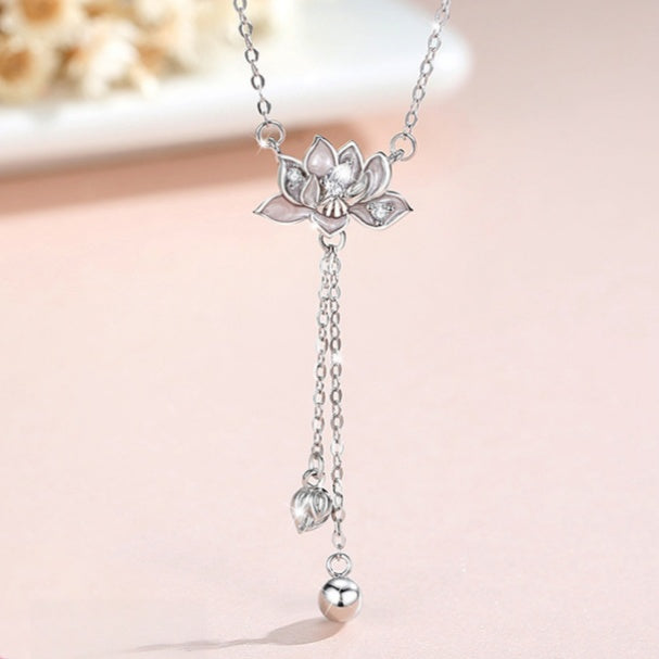 Lotus Tassel Sterling Silver Necklace-Grace & Resilience