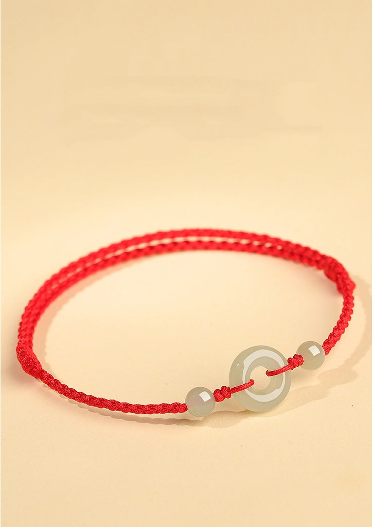 Hetian Jade Peace Buckle String Bracelet