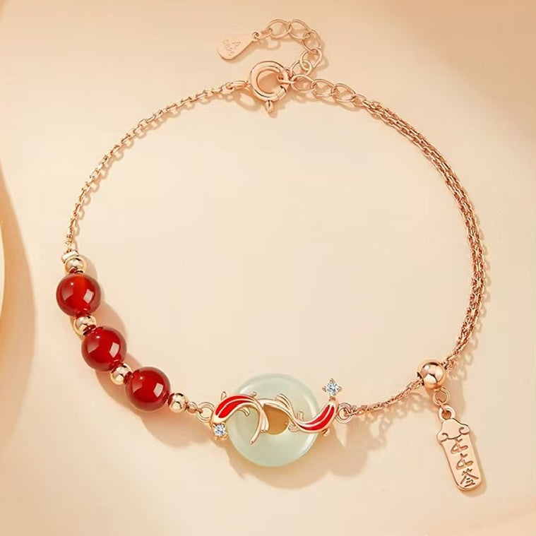 Red Agate Koi Fish Jade Bracelet-Good Fortune and Prosperity