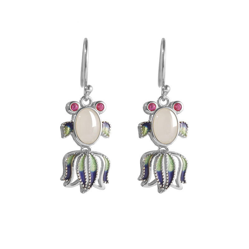 Koi Fish Nephrite Jade or Red Agate Drop Earrings-Wishes for Plenty