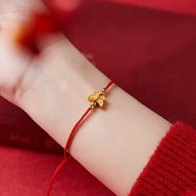 Gold Butterfly Red String Bracelet-Transformation and Prosperity