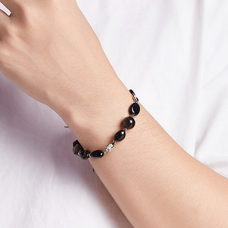 Quiet Wisdom-Rhombus Silver Sheen Obsidian Blue Tiger's Eye Bracelet