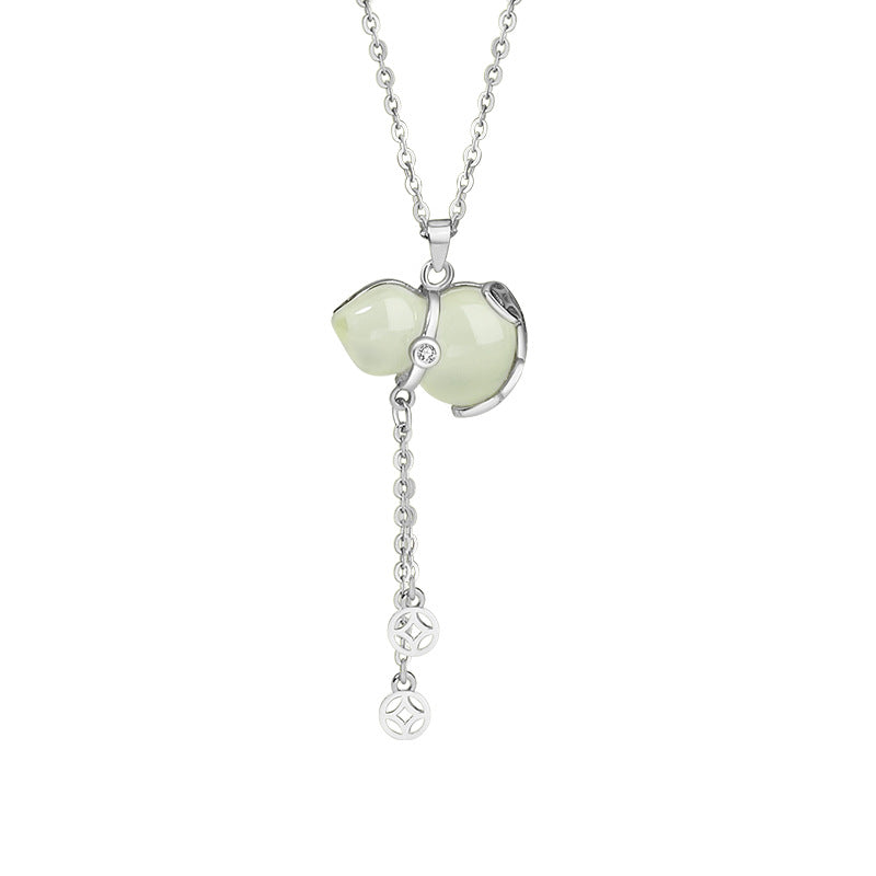 Fortune and Harmony-Gourd Jade & Chalcedony Sterling Silver Necklace