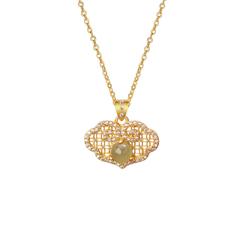 Ruyi Cloud Nephrite Jade Peace Lock Necklace-Happiness and Wellbeing