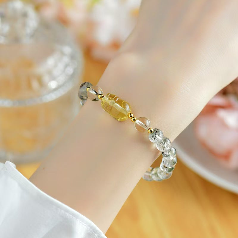 Natural Citrine Pixiu & Green Phantom Quartz Beaded Bracelet