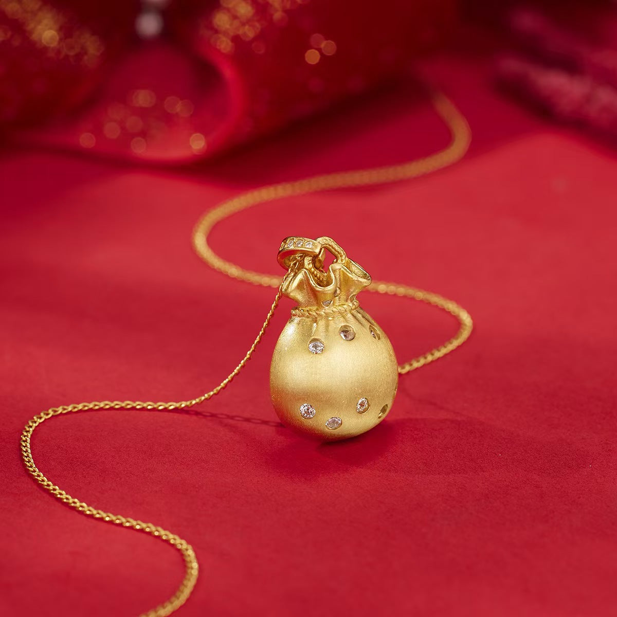 Gold-Plated Silver Fortune Bag Necklace – Elegant Charm for Prosperity & Style