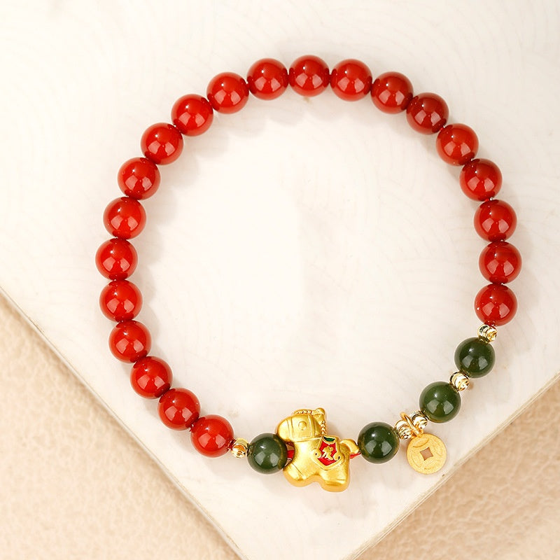 Sterling Silver Lucky Horse Agate Bracelet-Courage in Motion