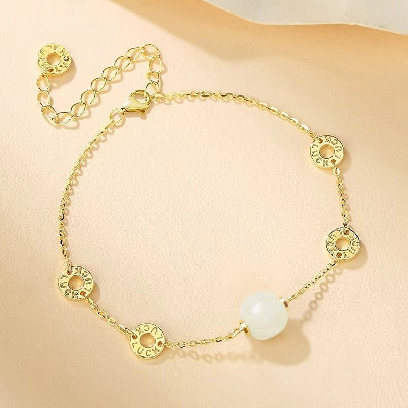 Hetian Jade Beads Silver Bracelet-Inner Peace