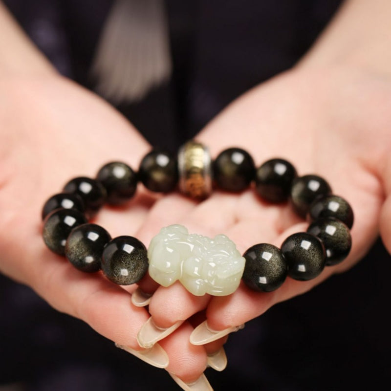Jade Pixiu Obsidian Bracelet-Wealth&Protection