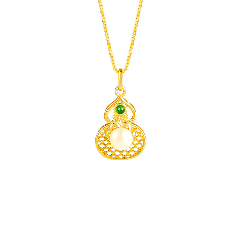 Blessings Close to Heart-Gourd Pearl and Green Jade Necklace