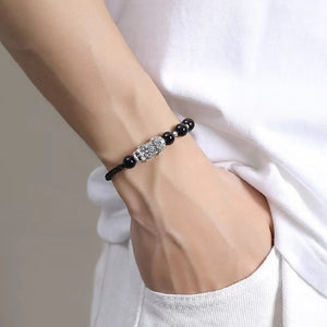 Black Obsidian 999 Silver Pixiu Bracelet-Attract Luck