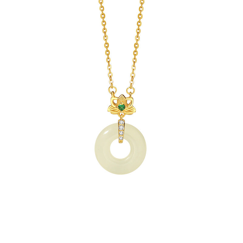 Lotus Nephrite Jade Peace Disc Necklace-Purity and Grace