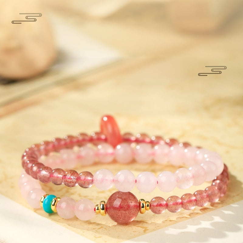 Rose Quartz Double-Wrap Fortune Bead Bracelet-Gentle Renewal