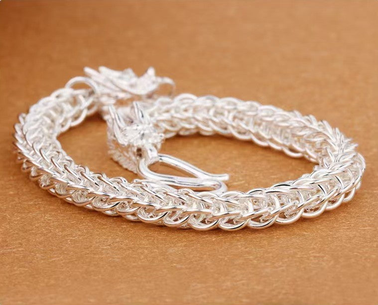 Double Dragon 999 Silver Bracelet-Attract Wealth
