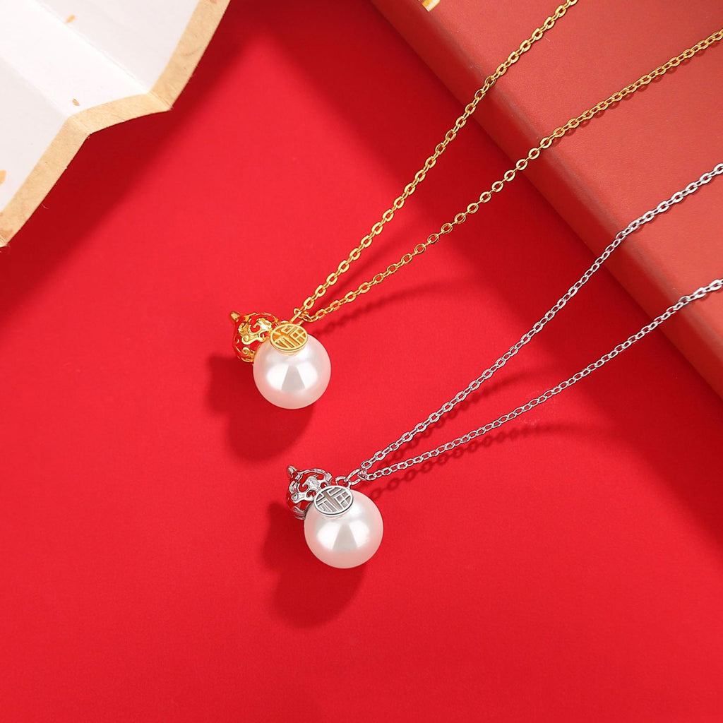 Feng Shui Segen Weiße Jade Kalebasse Gold Anhänger Halskette