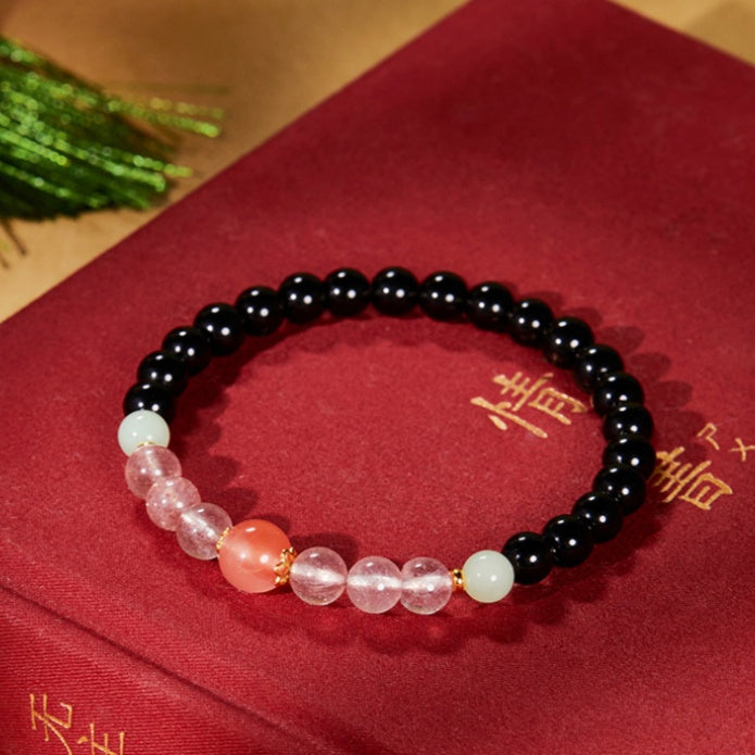 Black Obsidian South Red Agate Stretch Bracelet-Quiet Focus