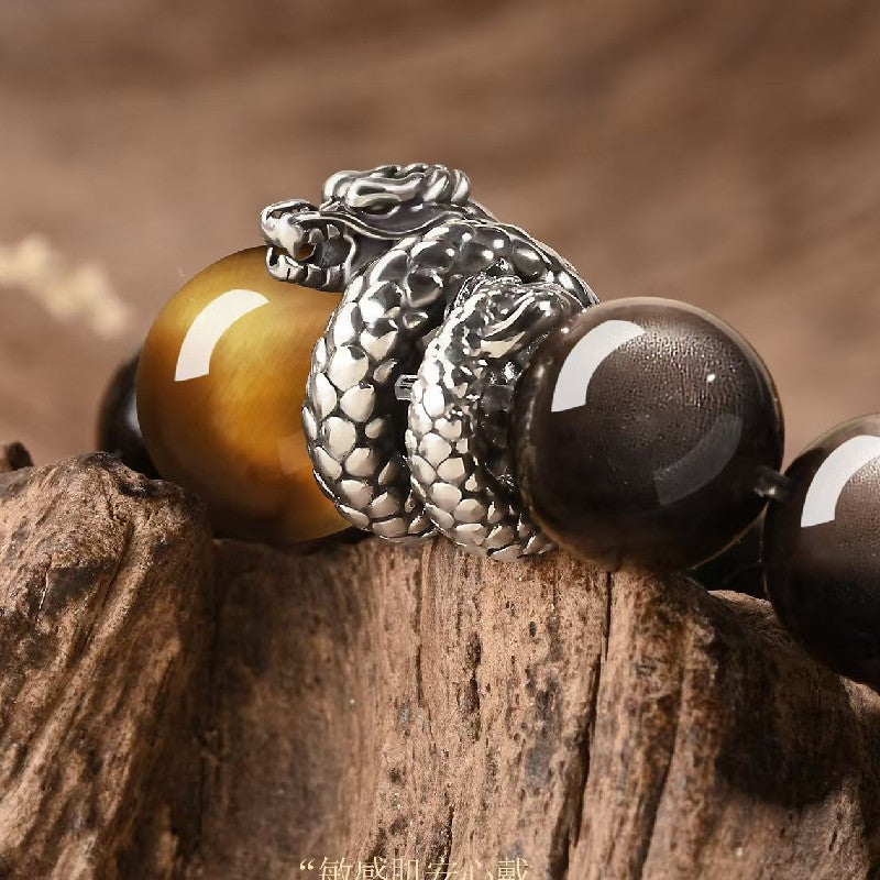 Power Dragon Black Obsidian Men Bracelet-Attract Luck