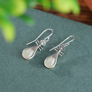 White Jade Ruyi Pipa Earrings-Good Fortune and Prosperity