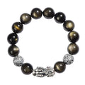 Silver Pixiu Gold Obsidian Bracelet -Attract Wealth