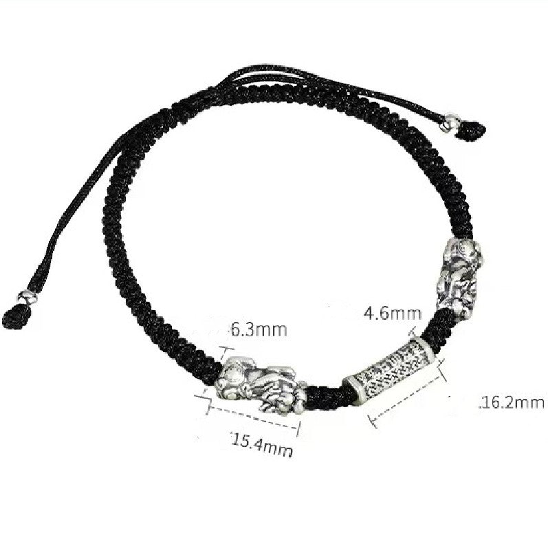 999 Silver Double Pixiu Six True Words Bracelet -Attract Luck