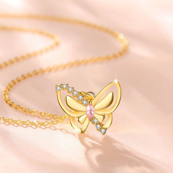 Butterfly Pink Cubic Zirconia Necklace-A Heart in Love
