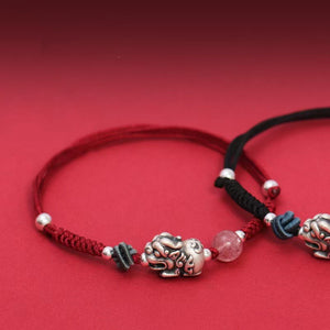 999 Silver Pixiu Red String Couple Bracelet-Protection and Wealth