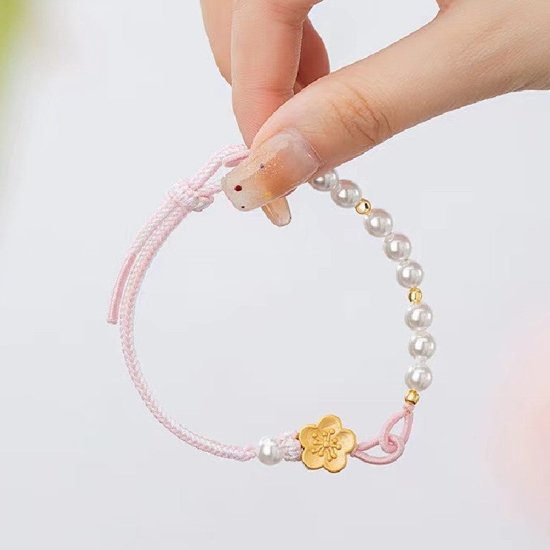 Natural Pearl Sakura Handmade Rope Bracelet-Inner Peace