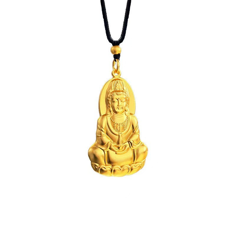 Golden Guanyin Bodhisattva Pendant Necklace – Symbol of Compassion and Protection
